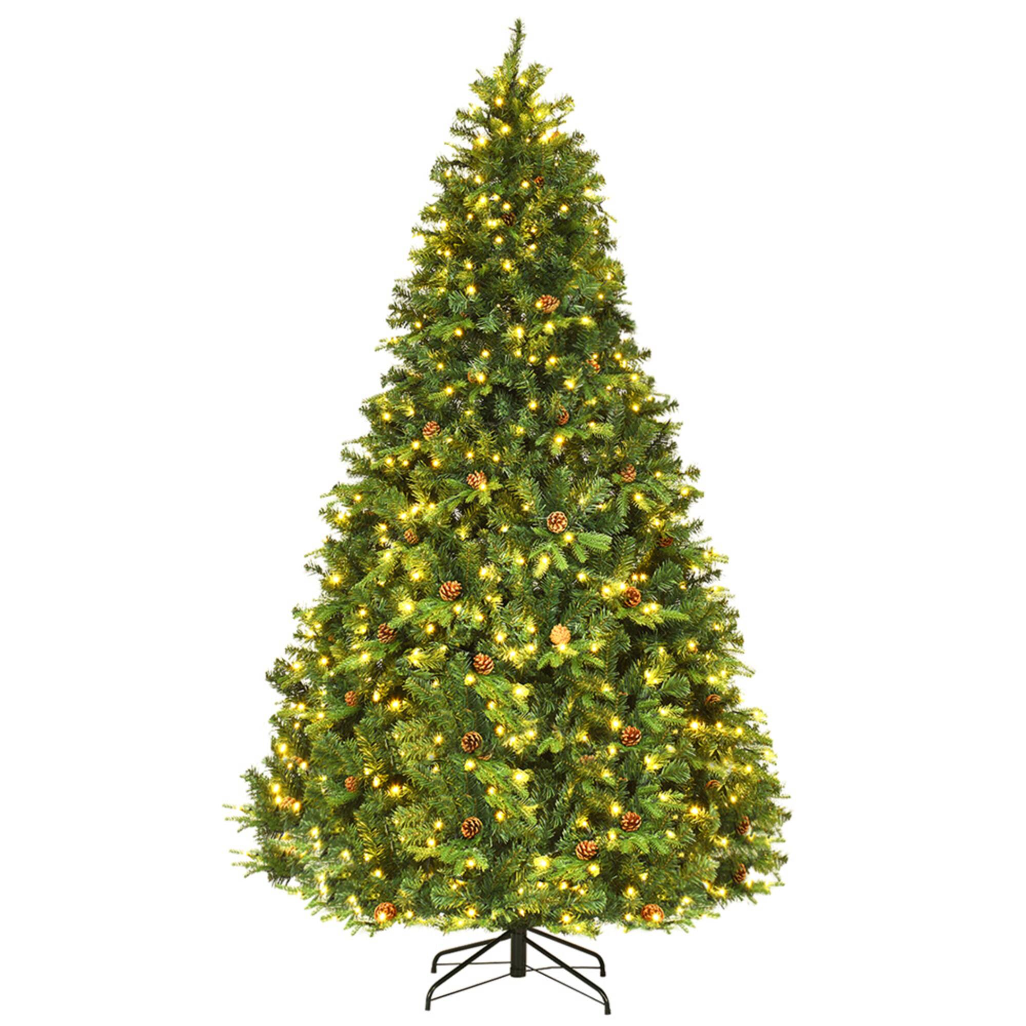 Costway 8ft. Pre-Lit Pinecones Hinged Artificial Christmas Tree, Warm White LED Lights